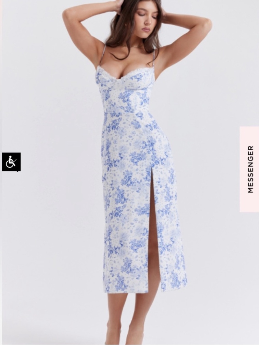 NWT House of CB Charlotte Blue Floral Corset Midi Dress | CottageCore Summer - Picture 1 of 7
